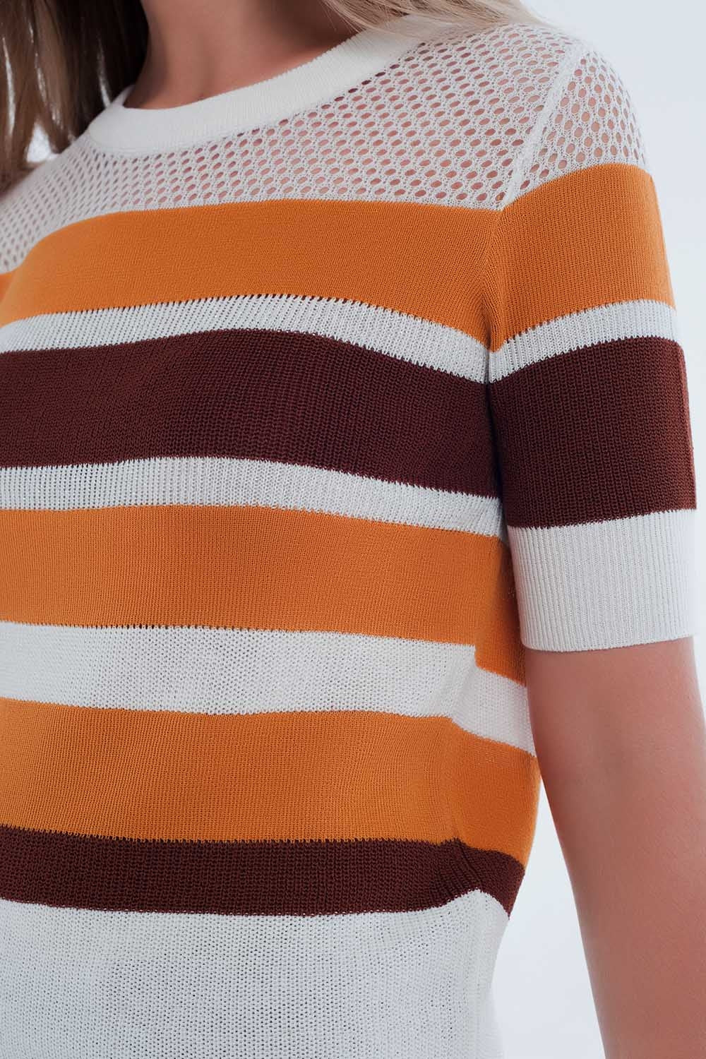 Mustard striped open knit sweater