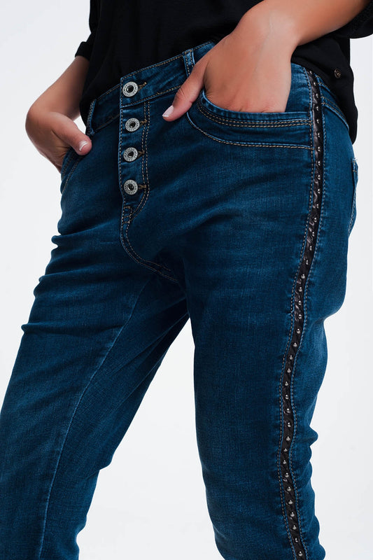 leather look studded Jeans - Denim