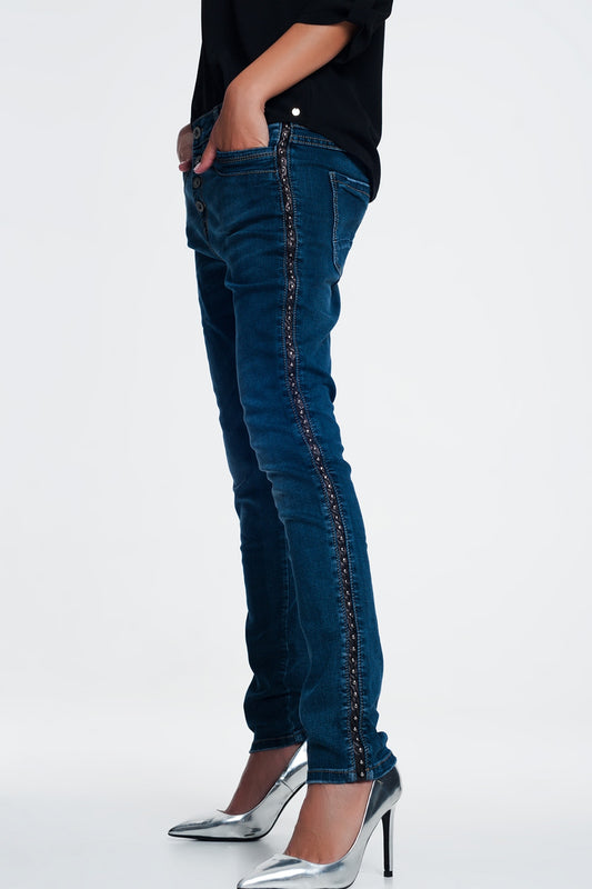 leather look studded Jeans - Denim
