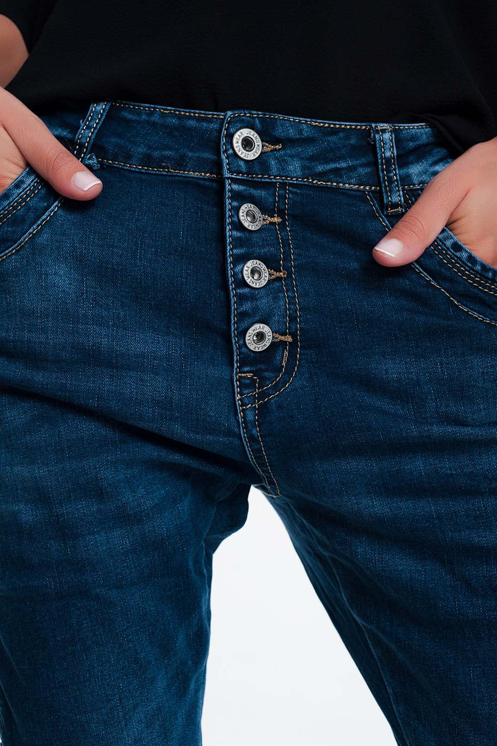 leather look studded Jeans - Denim