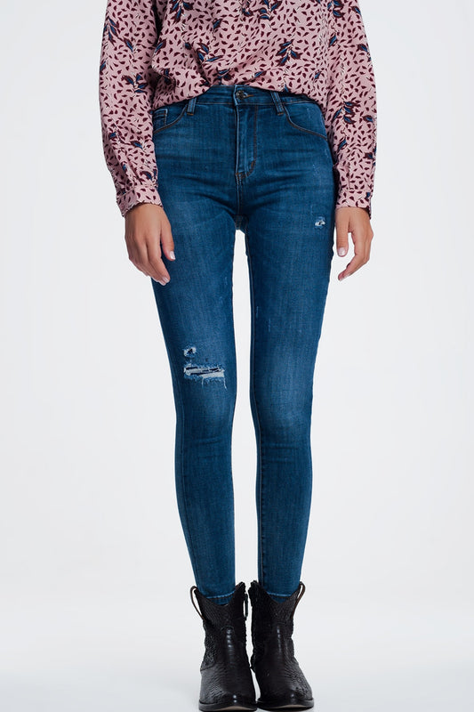 Ripped skinny jeans in blue denim - Denim