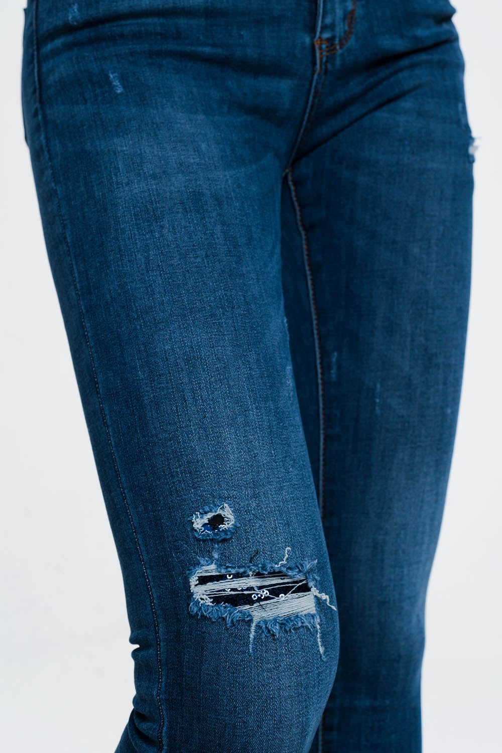 Ripped skinny jeans in blue denim - Denim