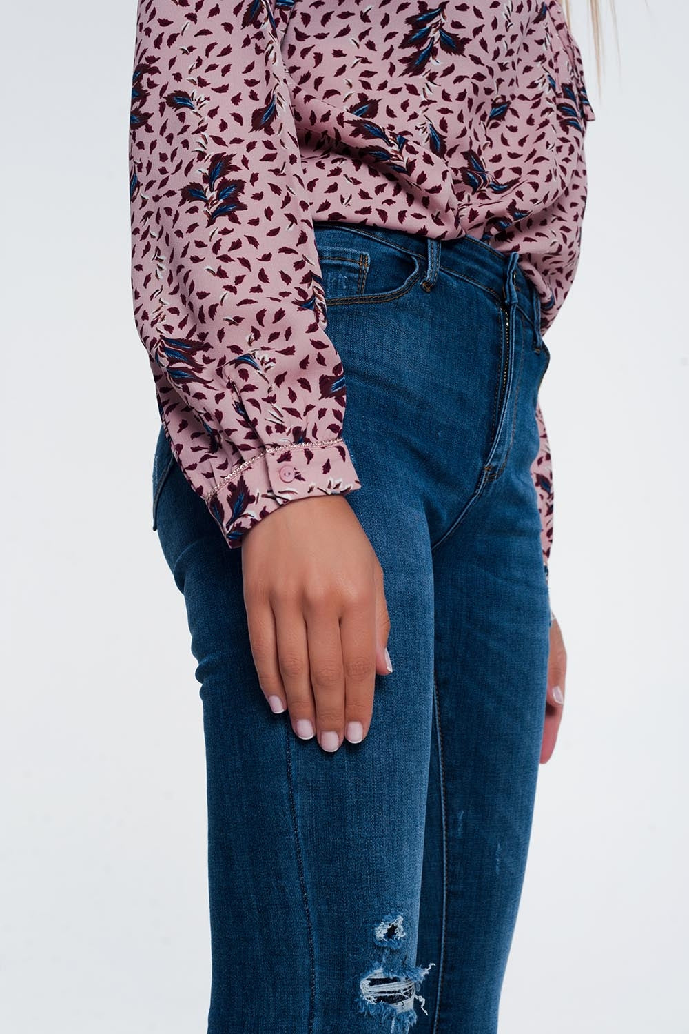Ripped skinny jeans in blue denim - Denim