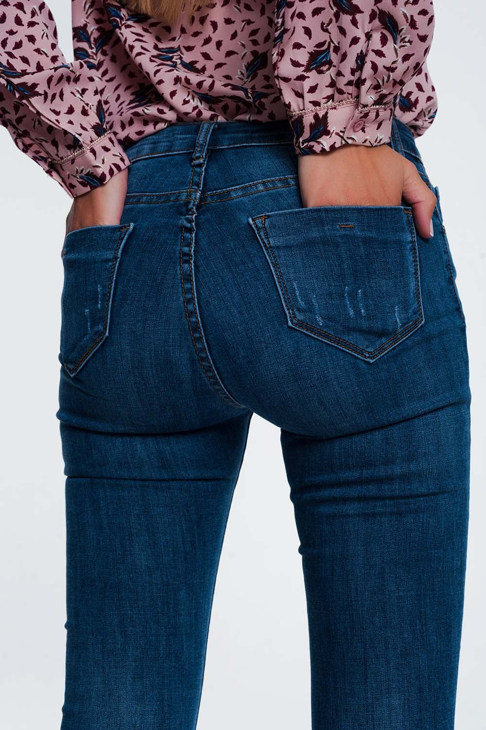 Ripped skinny jeans in blue denim - Denim