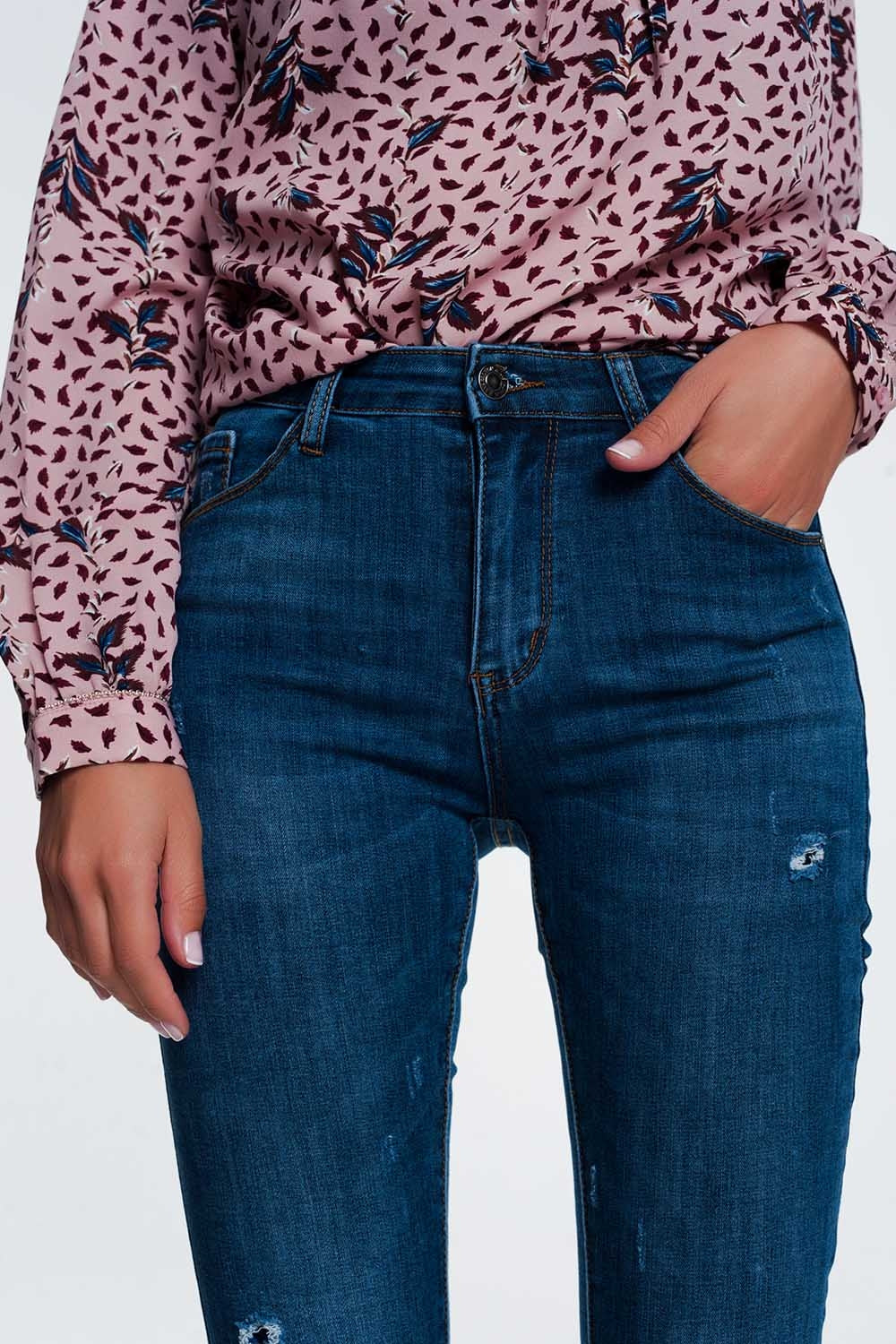 Ripped skinny jeans in blue denim - Denim