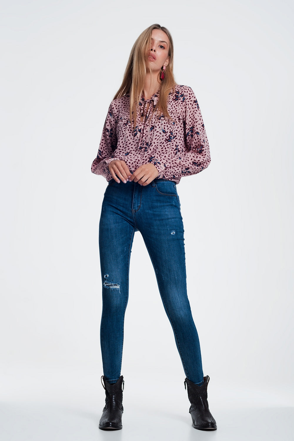 Ripped skinny jeans in blue denim - Denim