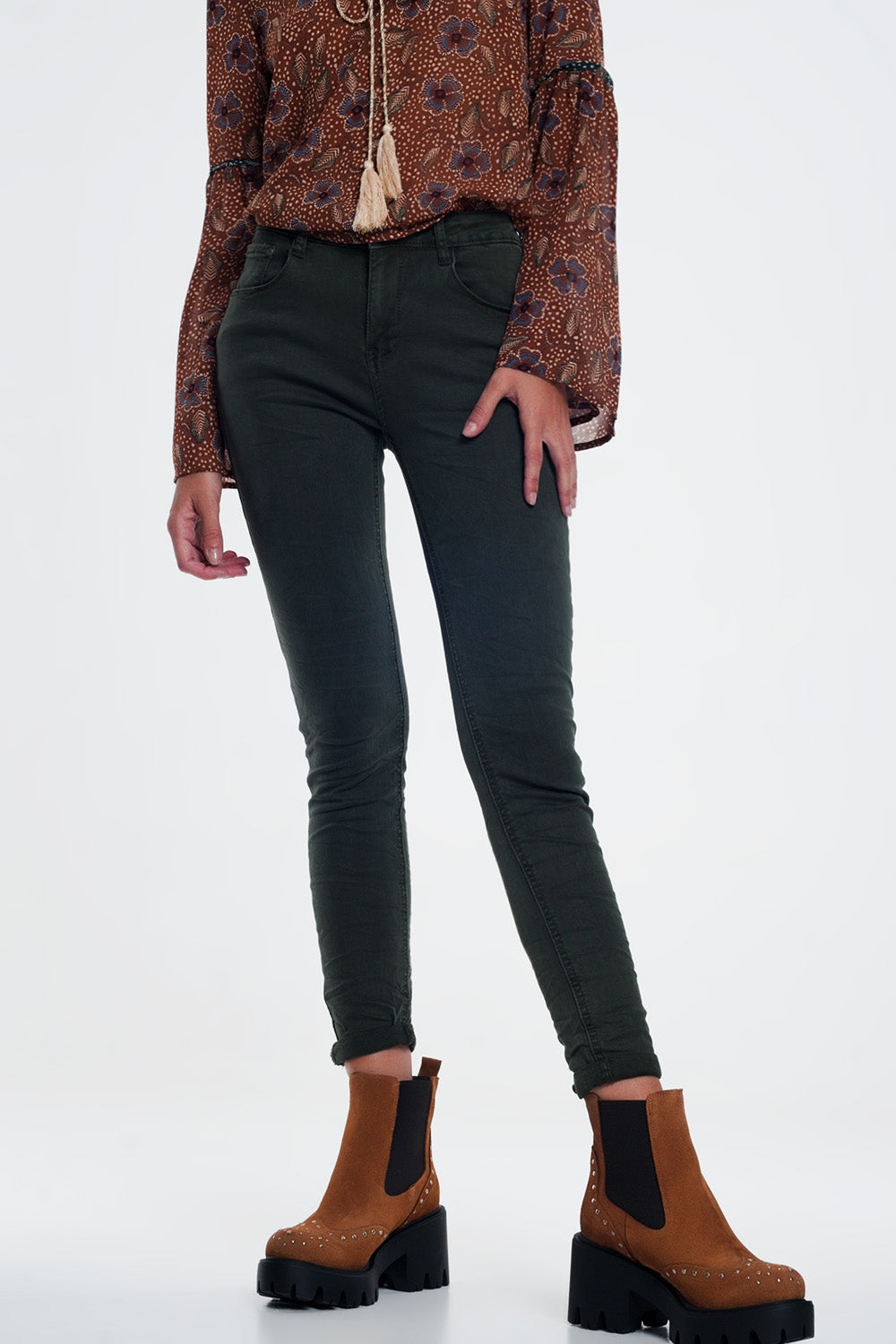 high waist skinny jeans in Khaki - Coloured Jeans
