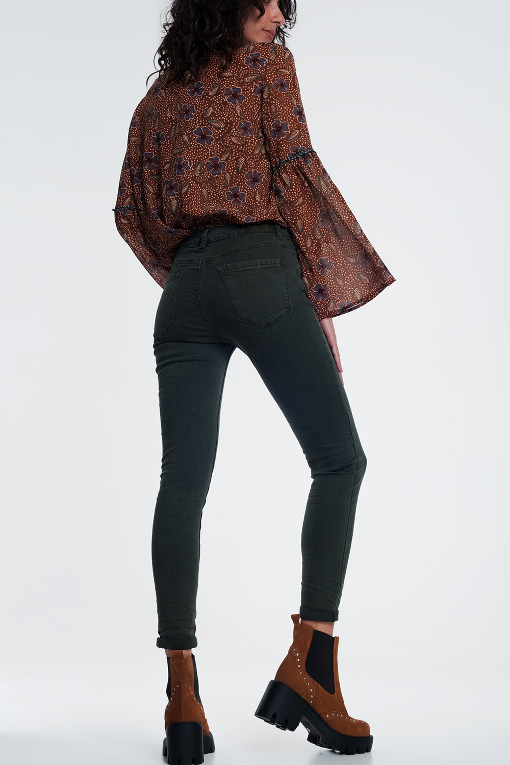 high waist skinny jeans in Khaki - Coloured Jeans
