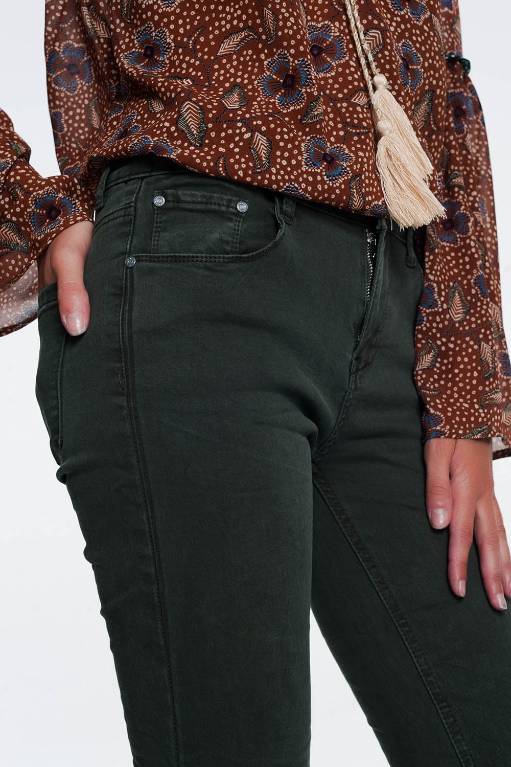 high waist skinny jeans in Khaki - Coloured Jeans