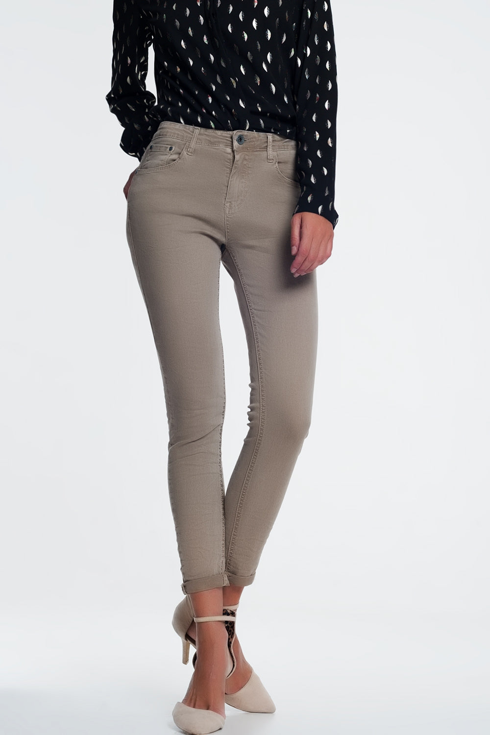 high waist skinny jeans in beige - Coloured Jeans