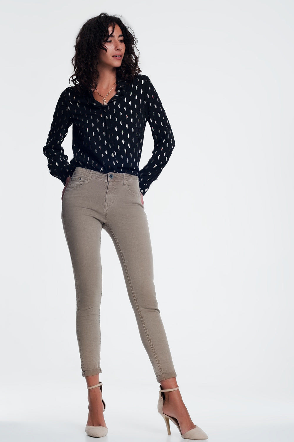 high waist skinny jeans in beige - Coloured Jeans