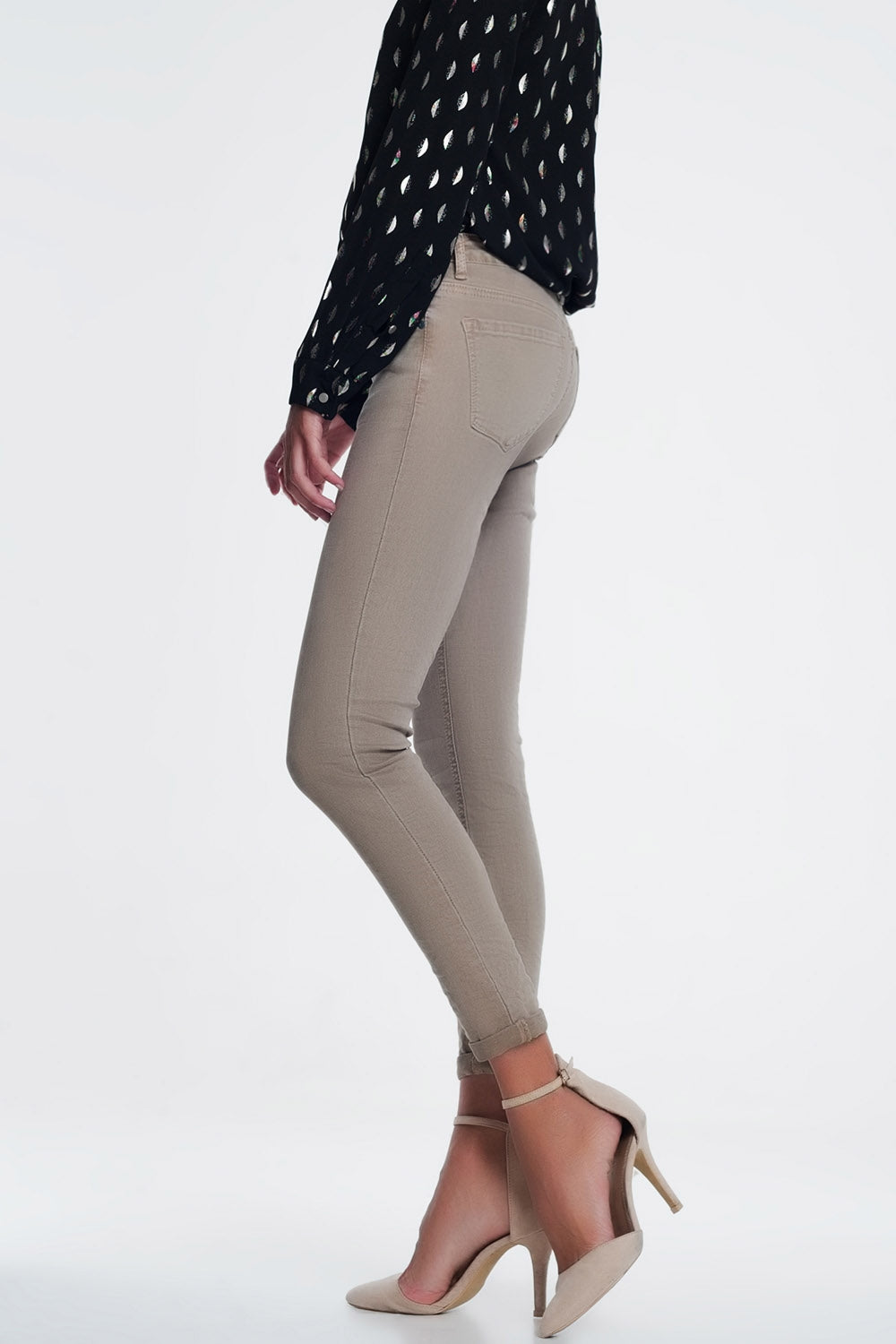 high waist skinny jeans in beige - Coloured Jeans