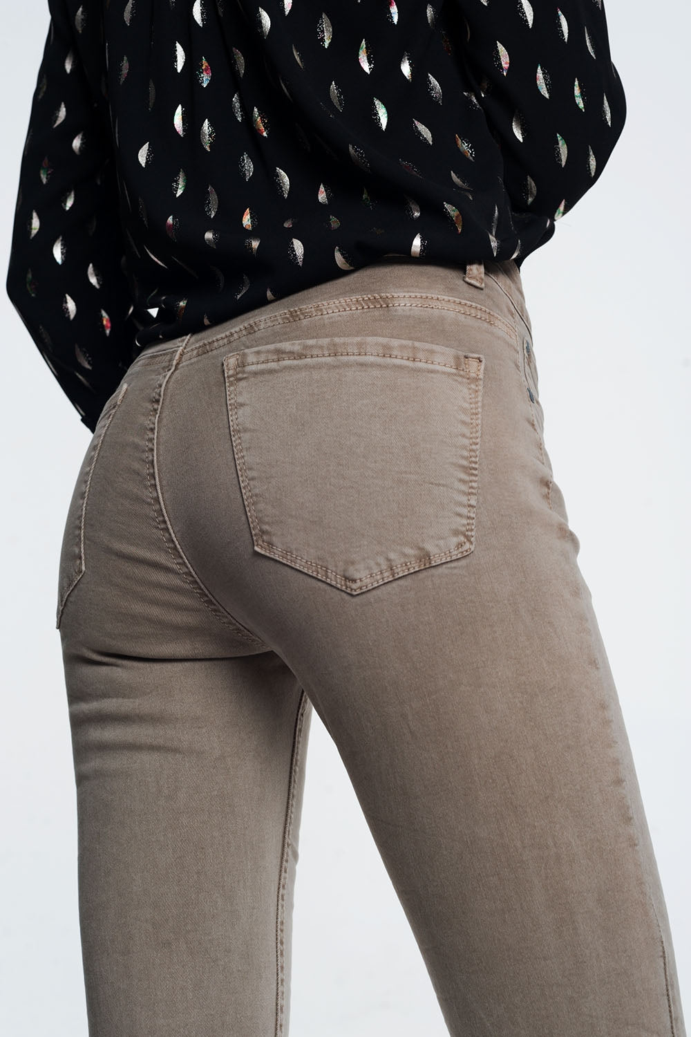 high waist skinny jeans in beige - Coloured Jeans