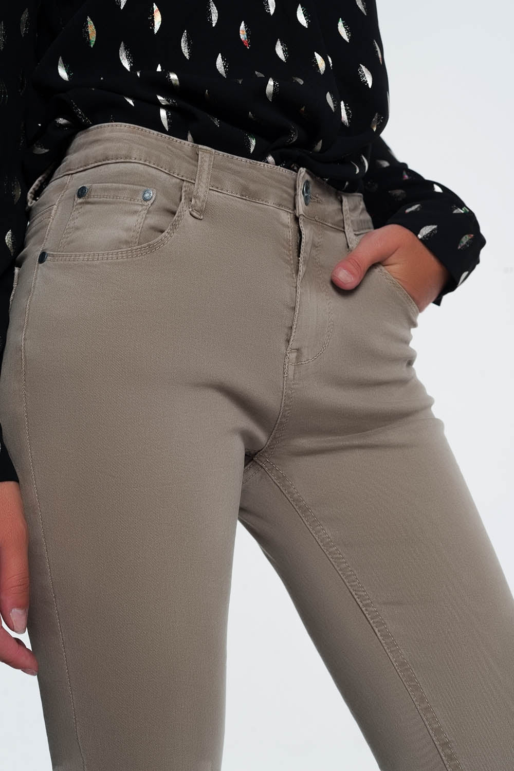 high waist skinny jeans in beige - Coloured Jeans