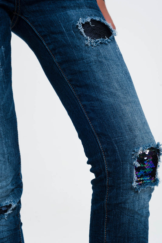 Jeans with sequins and rips - Denim