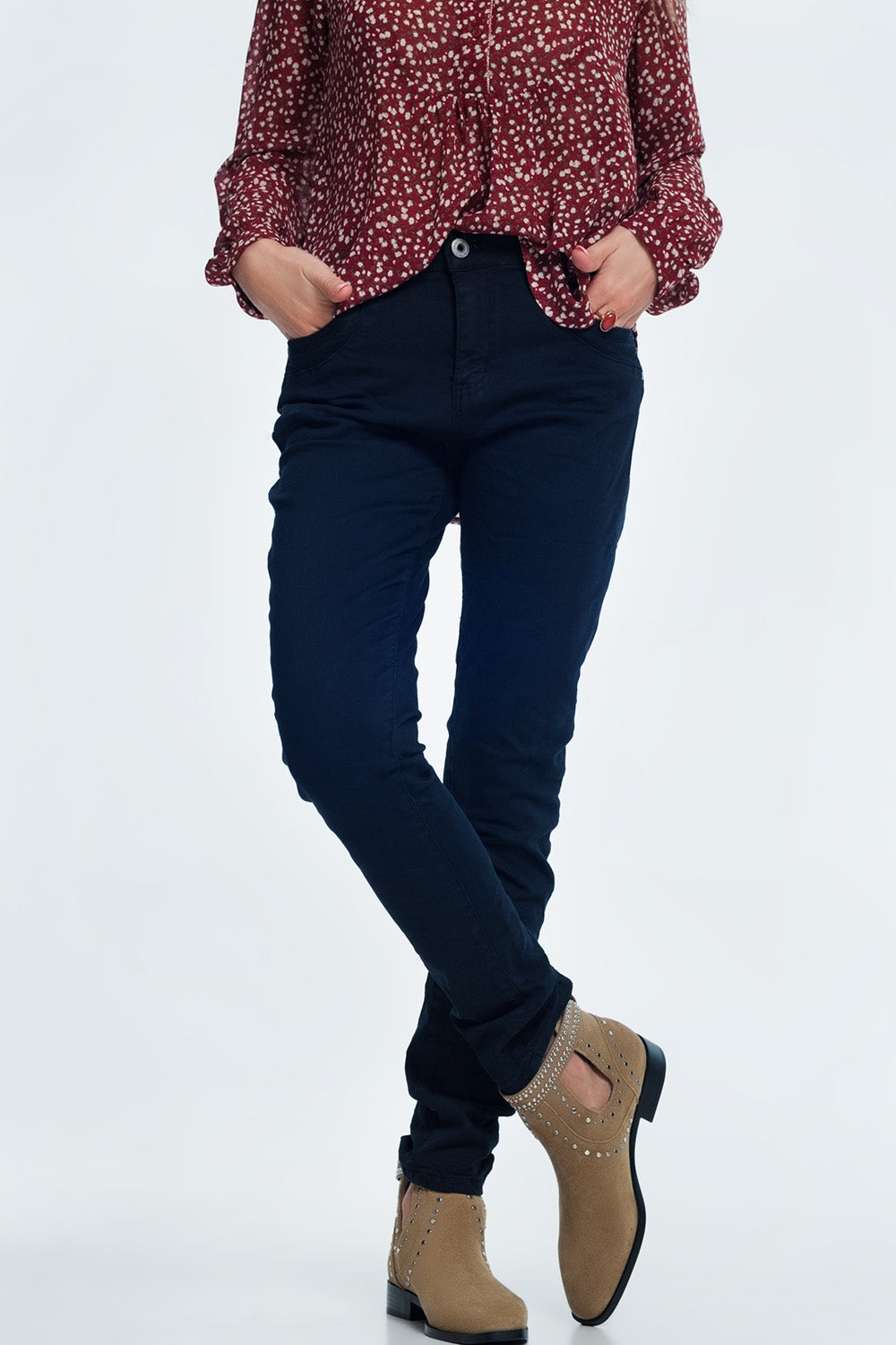 Drop crotch skinny jean in navy - Coloured Jeans