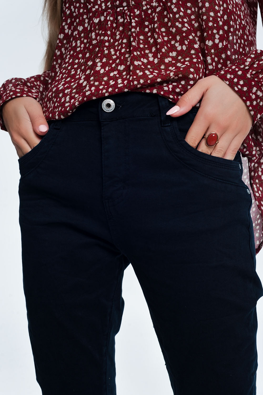 Drop crotch skinny jean in navy - Coloured Jeans