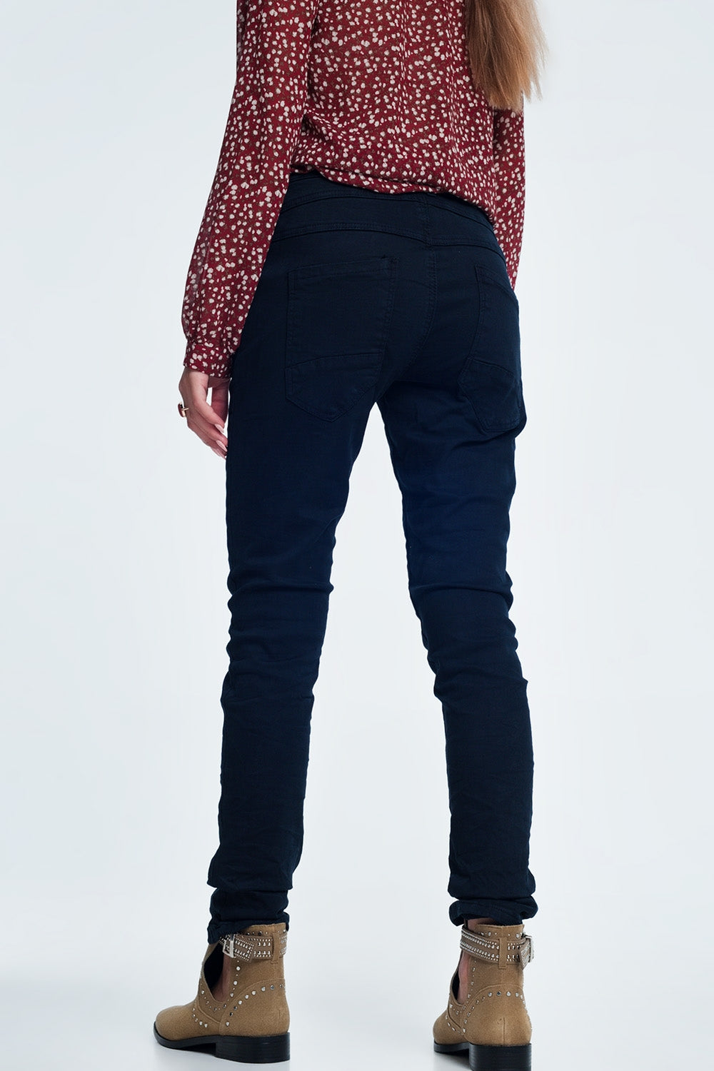 Drop crotch skinny jean in navy - Coloured Jeans