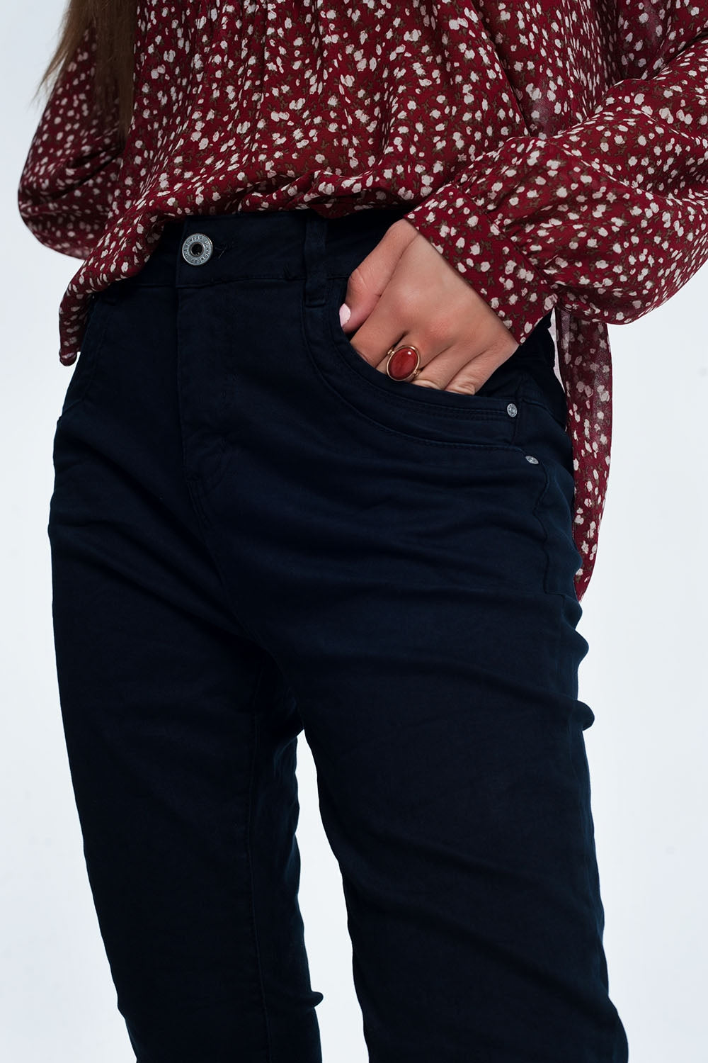 Drop crotch skinny jean in navy - Coloured Jeans