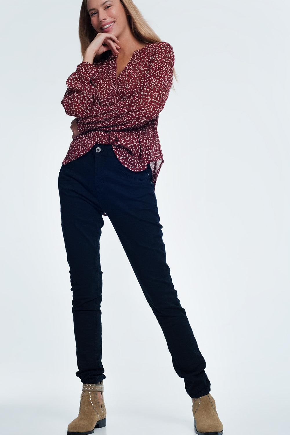 Drop crotch skinny jean in navy - Coloured Jeans