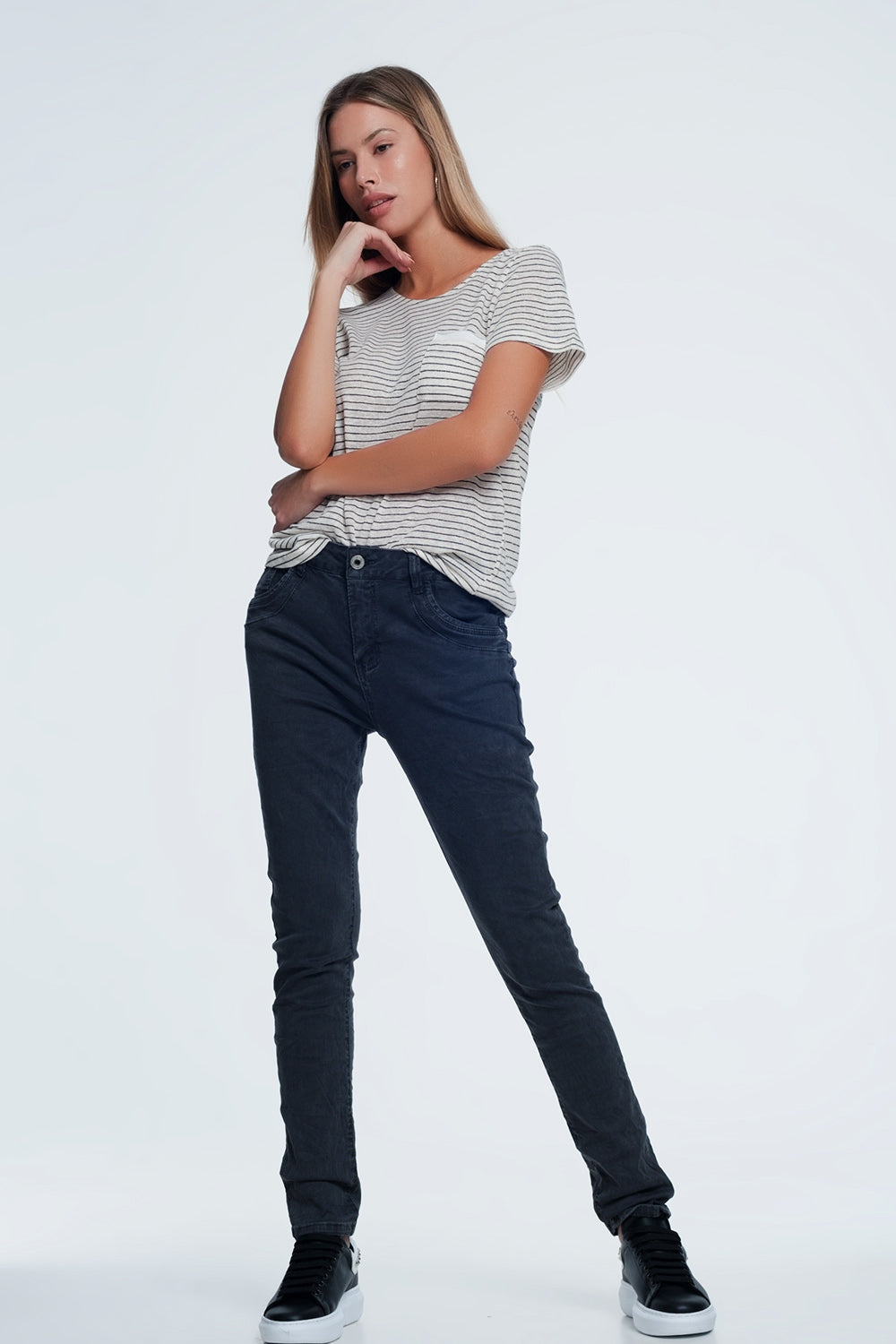 Drop crotch skinny jean in grey - Coloured Jeans