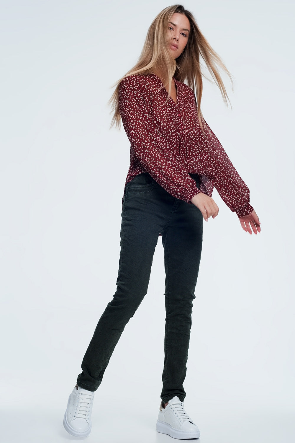 Drop crotch skinny jean in khaki - Coloured Jeans