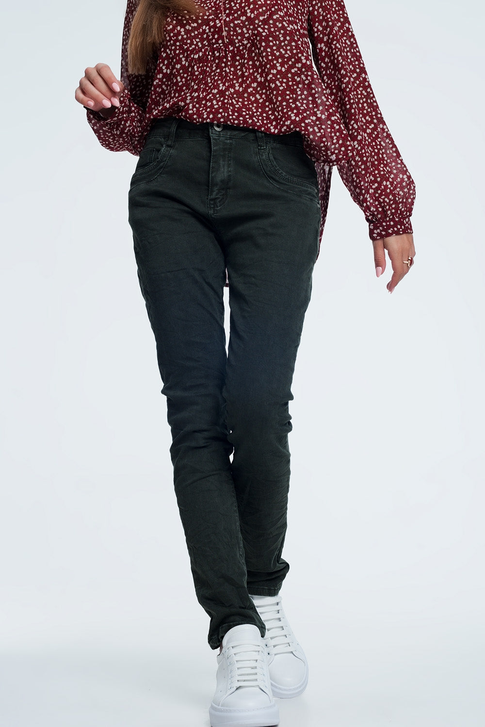 Drop crotch skinny jean in khaki - Coloured Jeans