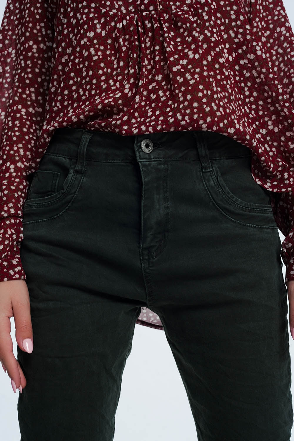 Drop crotch skinny jean in khaki - Coloured Jeans