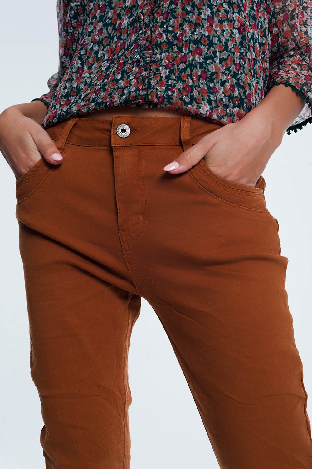 Drop crotch skinny jean in Orange - Coloured Jeans