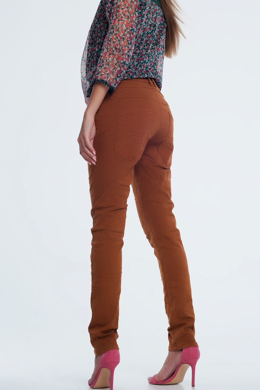 Drop crotch skinny jean in Orange - Coloured Jeans