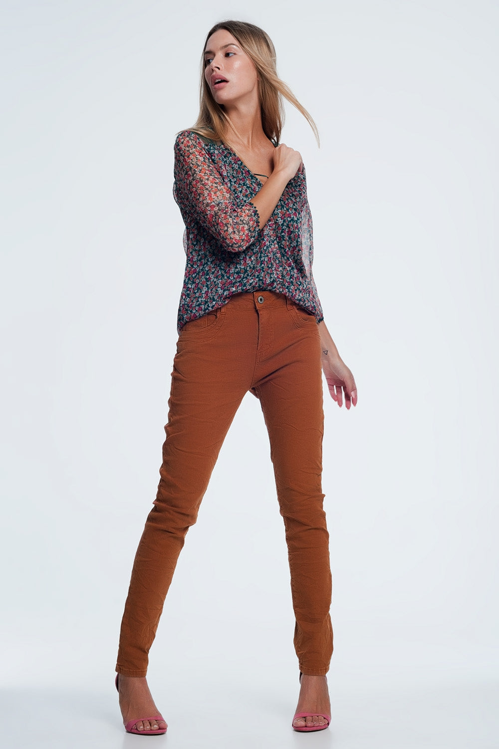 Drop crotch skinny jean in Orange - Coloured Jeans