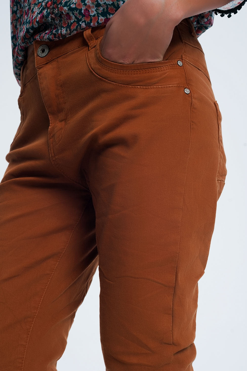 Drop crotch skinny jean in Orange - Coloured Jeans