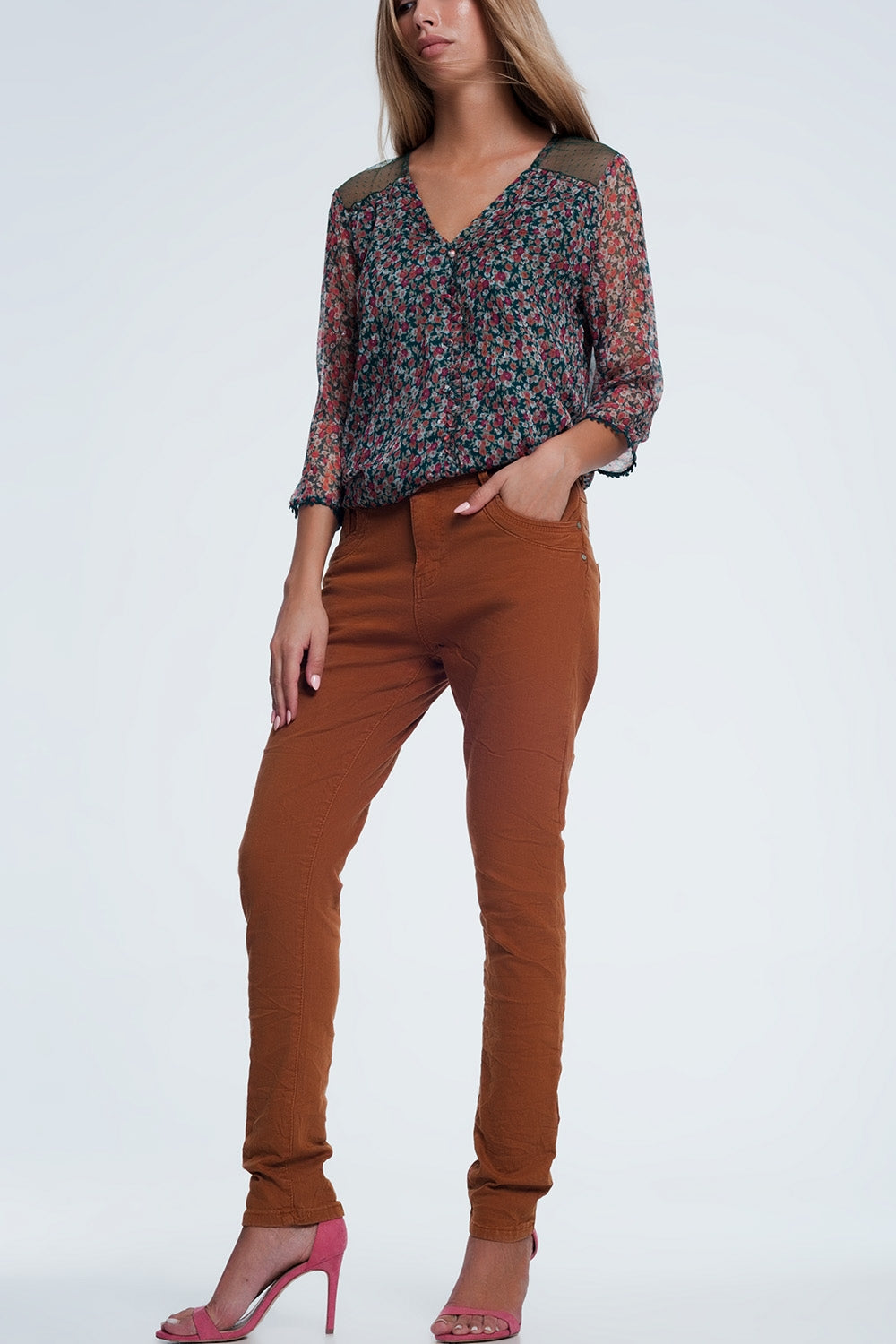 Drop crotch skinny jean in Orange - Coloured Jeans