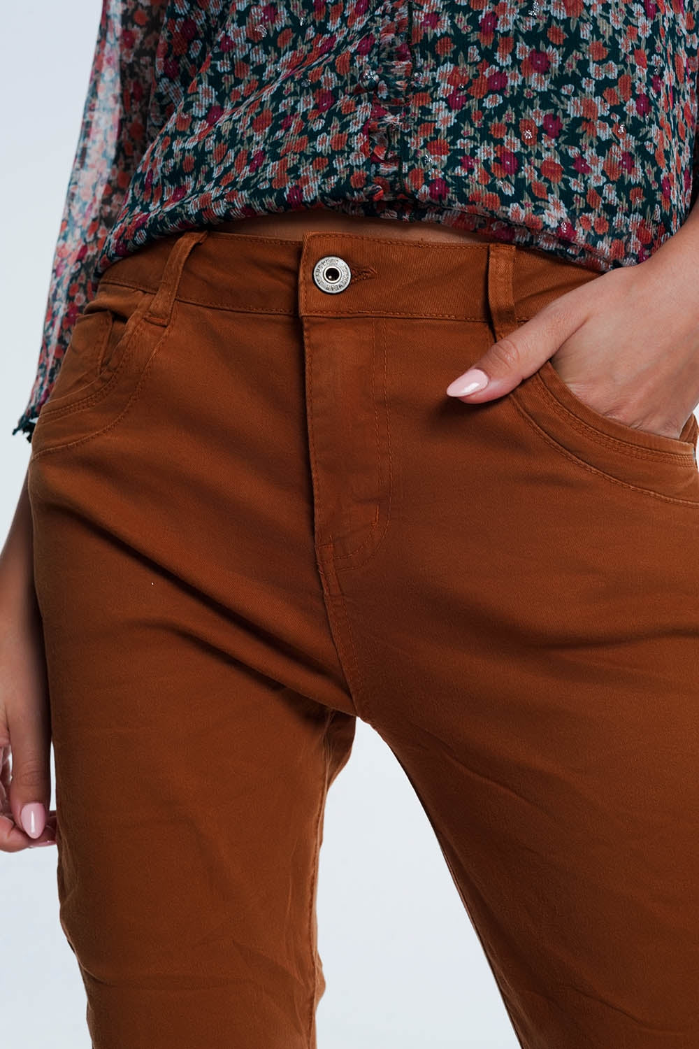 Drop crotch skinny jean in Orange - Coloured Jeans