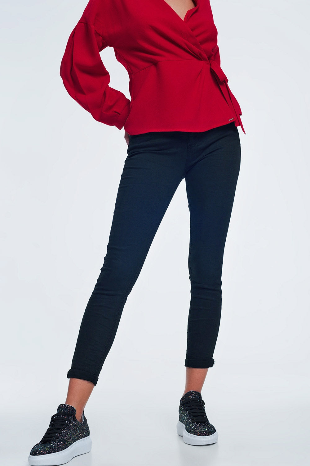 high waist skinny jeans in black - Coloured Jeans