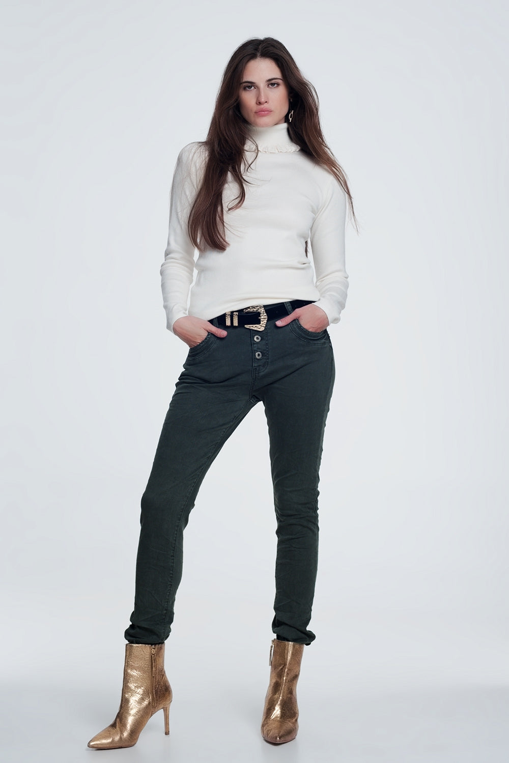 Khaki jeans with button closure - Coloured Jeans