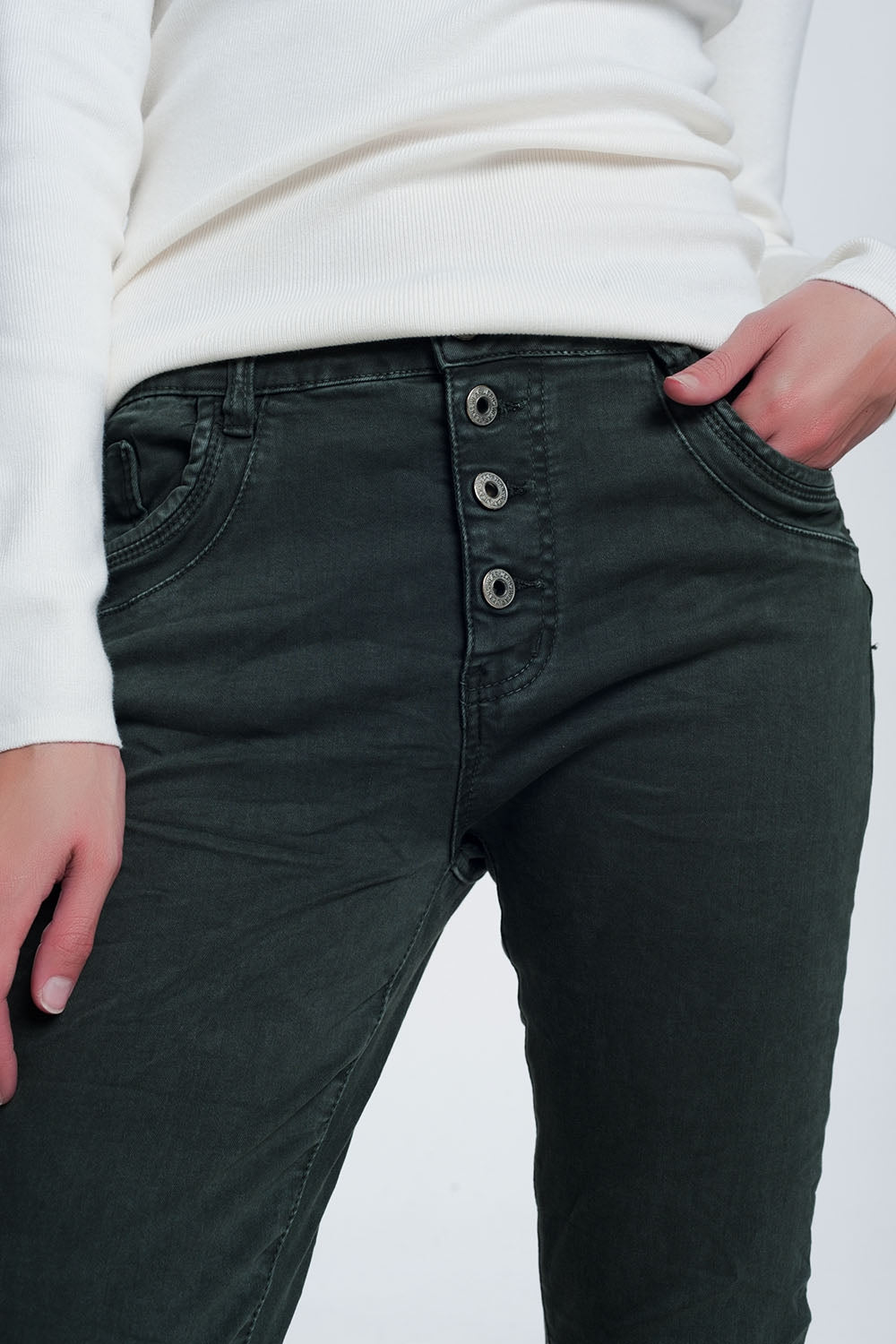 Khaki jeans with button closure - Coloured Jeans