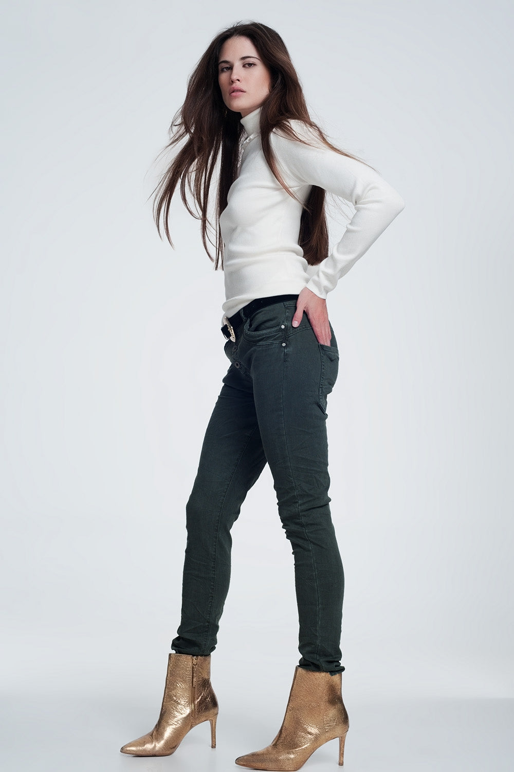 Khaki jeans with button closure - Coloured Jeans