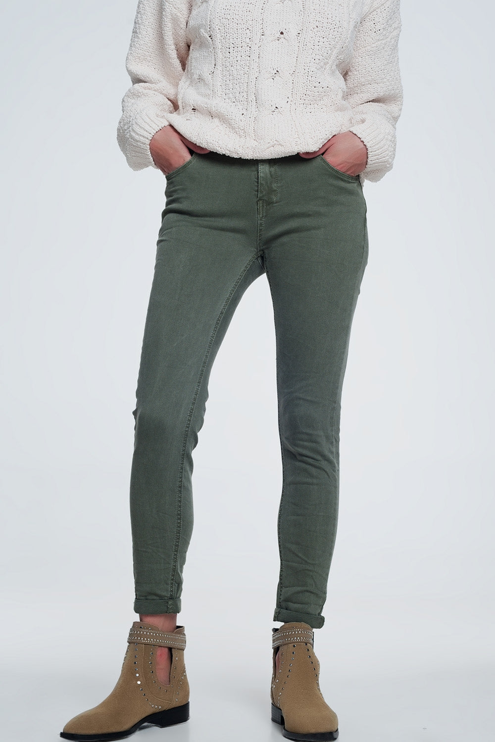 High waisted skinny jeans in green - Coloured Jeans