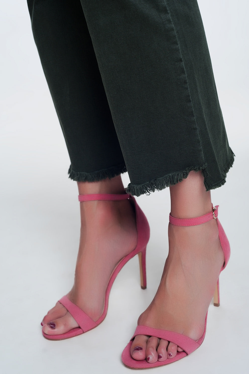 High rise raw hem flared jeans in khaki - Coloured Jeans
