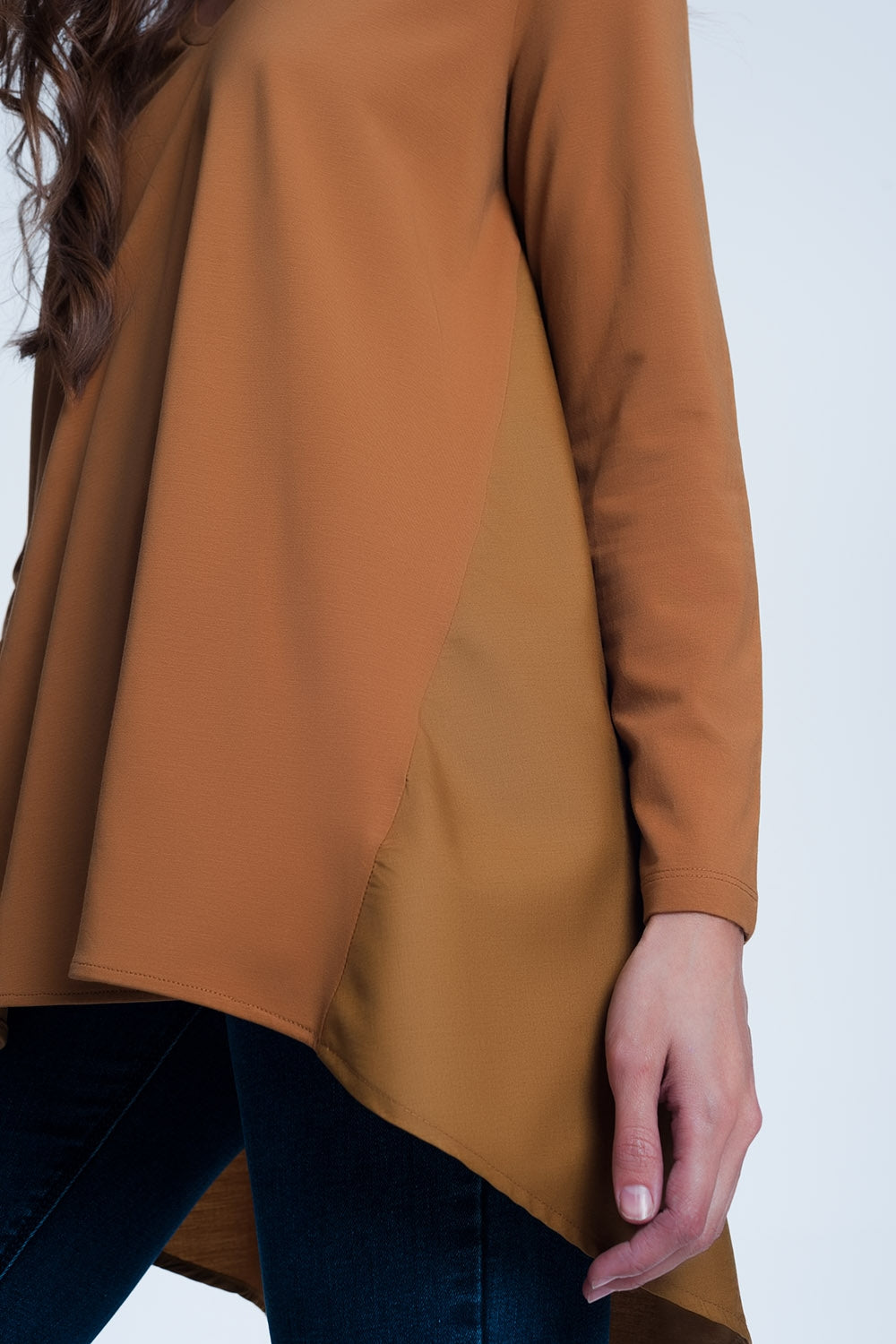 Long brown t-shirt with long sleeves - Shirts, top