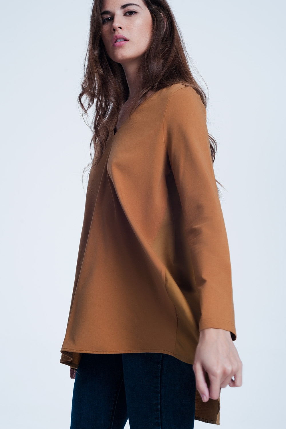 Long brown t-shirt with long sleeves - Shirts, top