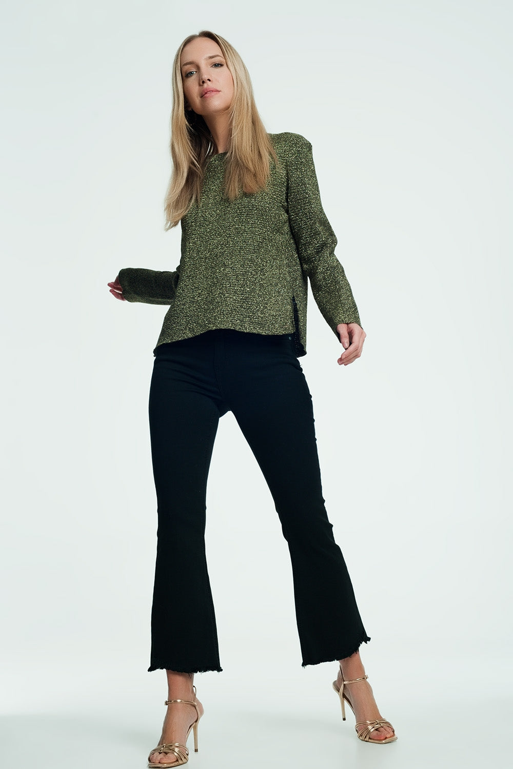 High rise raw hem flared jeans in black - Coloured Jeans