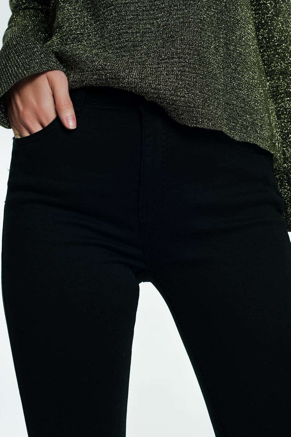 High rise raw hem flared jeans in black - Coloured Jeans
