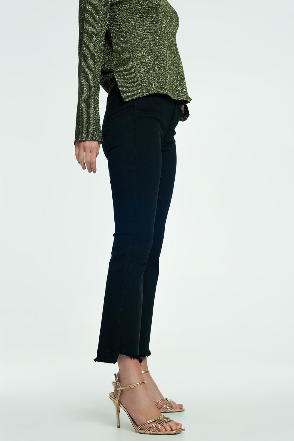 High rise raw hem flared jeans in black - Coloured Jeans