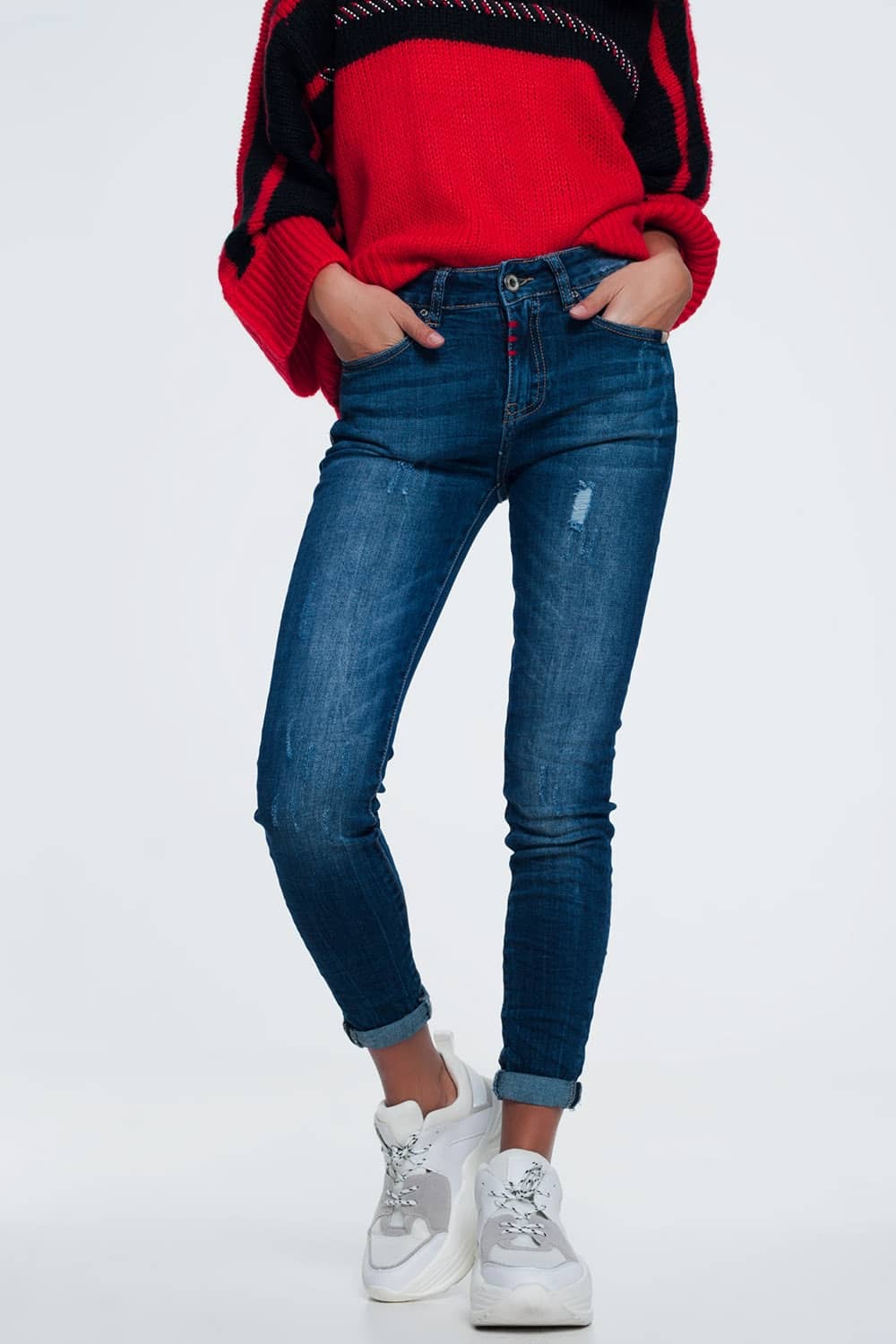 skinny jeans with wear detail - Denim