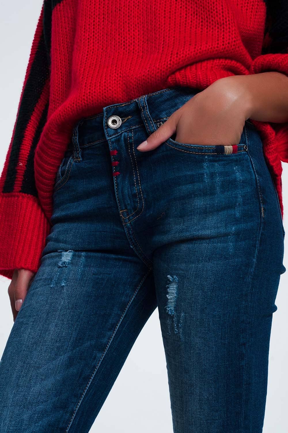 skinny jeans with wear detail - Denim