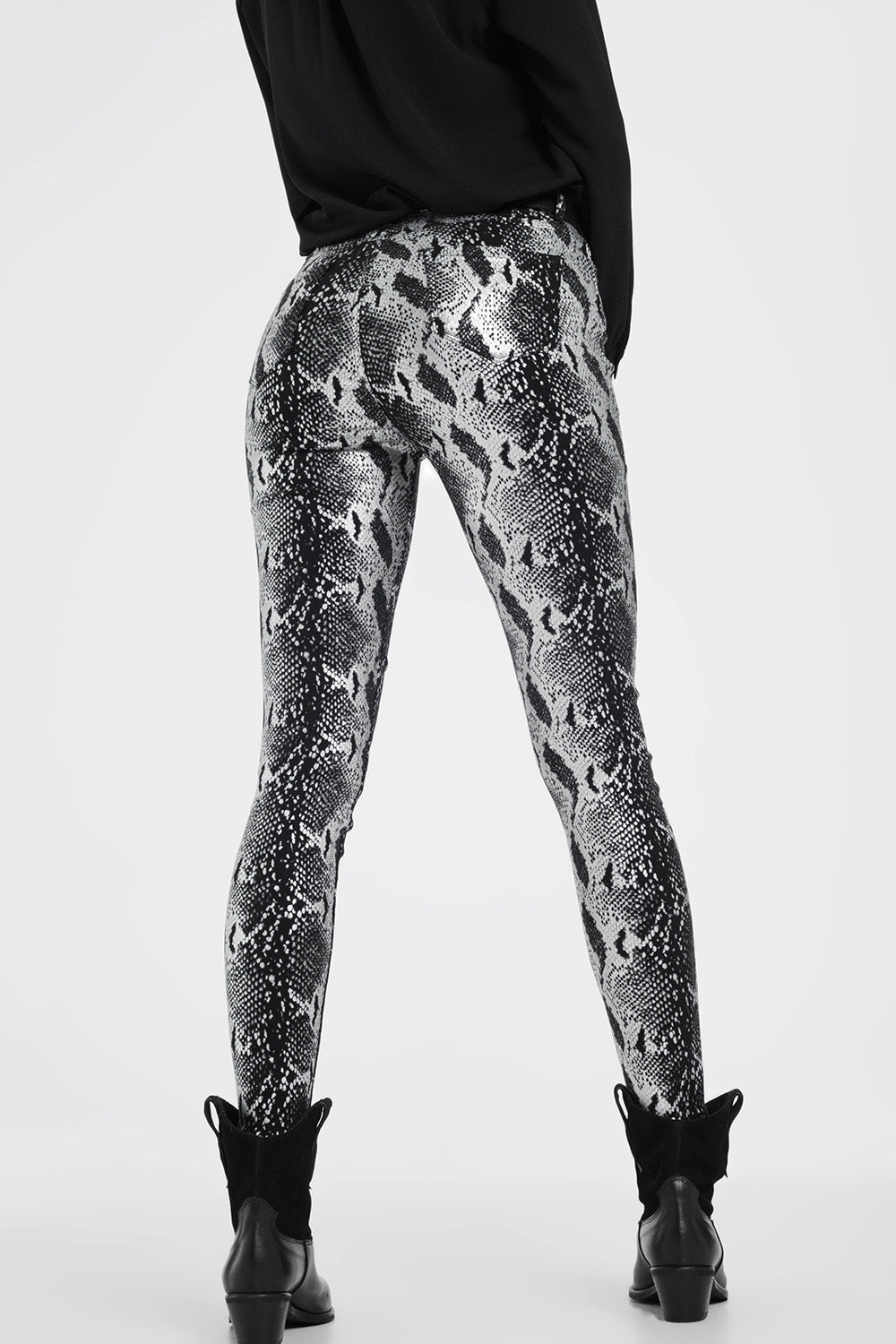 Black skinny shiny printed pants - Coloured Jeans