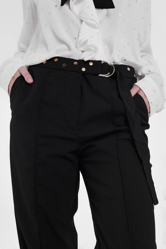 Black pants with wide legs and low hem - trousers