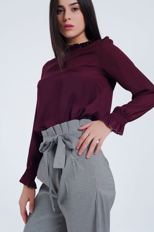 Maroon shirt with neck and sleeve detailed ends - Shirts